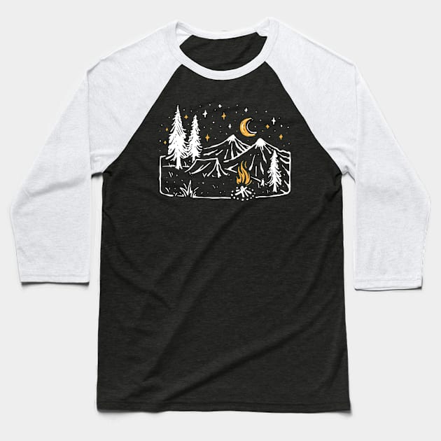 Camp Fire Baseball T-Shirt by quilimo